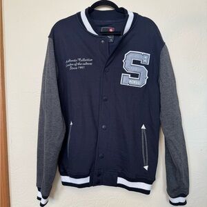 South Pole Navy and Charcoal Varsity Jacket